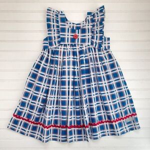 ELEANOR ROSE EUC Preppy Red White & Blue Plaid Ruffle Hem Summer Dress